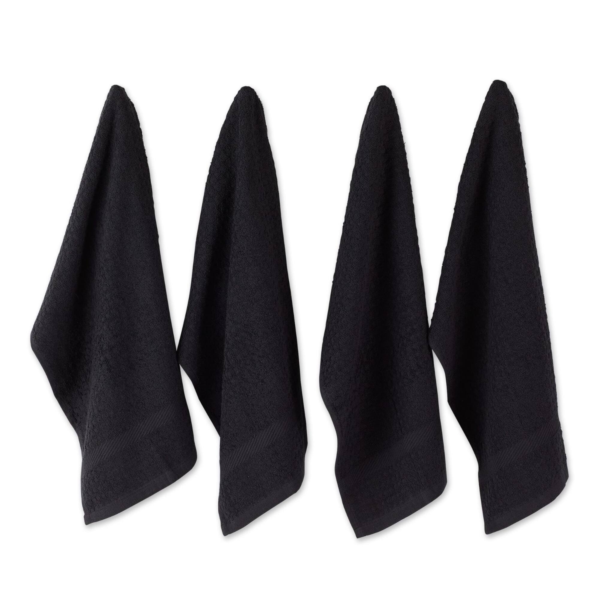 DII® Solid Black Waffle Terry Dishtowel, 4ct.